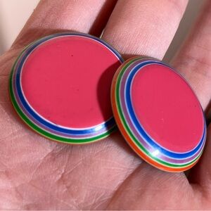 Lea Stein Paris Vintage 1960 70’s modernist Rainbow plastic oversized Earrings